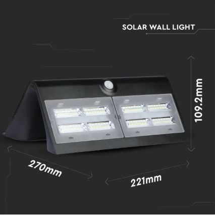 LED aurinkokäyttöinen seinävalaisin sensorilla LED/7W/3,7V 4000K IP65 4000 mAh musta