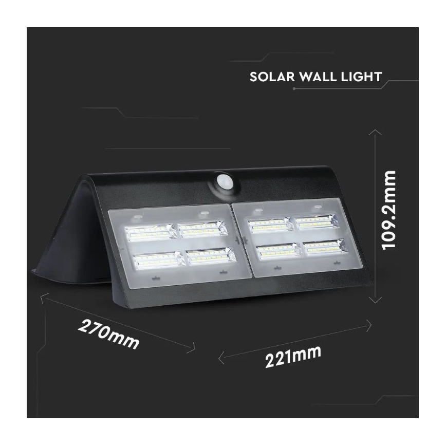 LED aurinkokäyttöinen seinävalaisin sensorilla LED/7W/3,7V 4000K IP65 4000 mAh musta
