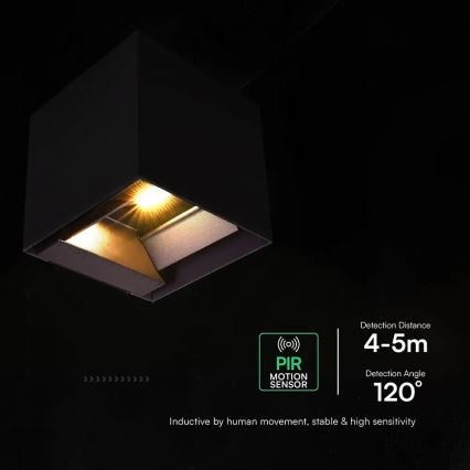 LED-aurinkokennolla varustettu seinävalaisin anturilla LED/9W/3,7V 3000/4000/5000K IP65 2600 mAh musta