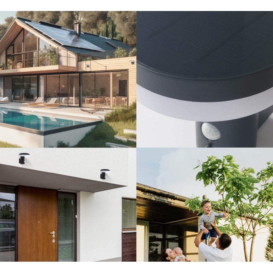 LED aurinkokennoseinävalaisin anturilla SOLARIS3 LED/5,5W/3,7V 4000K IP44 2600 mAh