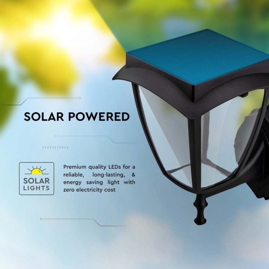 LED-aurinkoseinävalaisin LED/2W/3,7V 3000/6000K IP65 2200 mAh musta