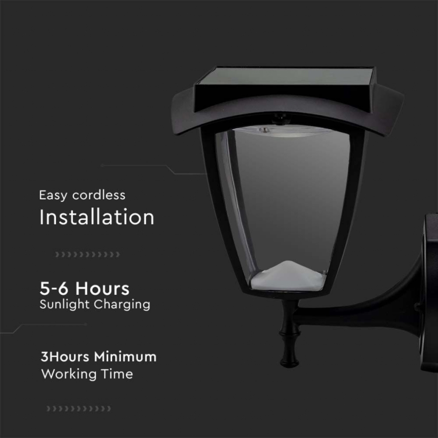 LED-aurinkoseinävalaisin LED/2W/3,7V 3000/6000K IP65 2200 mAh musta