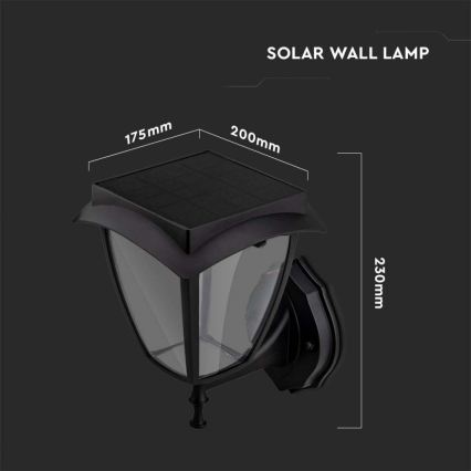 LED-aurinkoseinävalaisin LED/2W/3,7V 3000/6000K IP65 2200 mAh musta