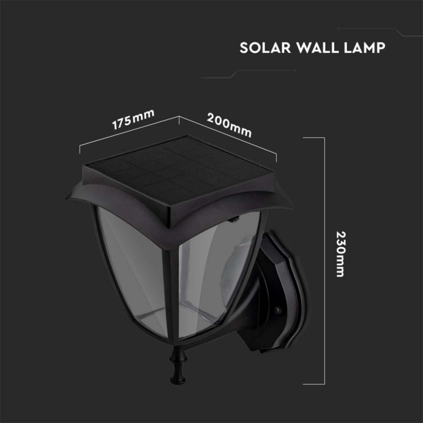 LED-aurinkoseinävalaisin LED/2W/3,7V 3000/6000K IP65 2200 mAh musta