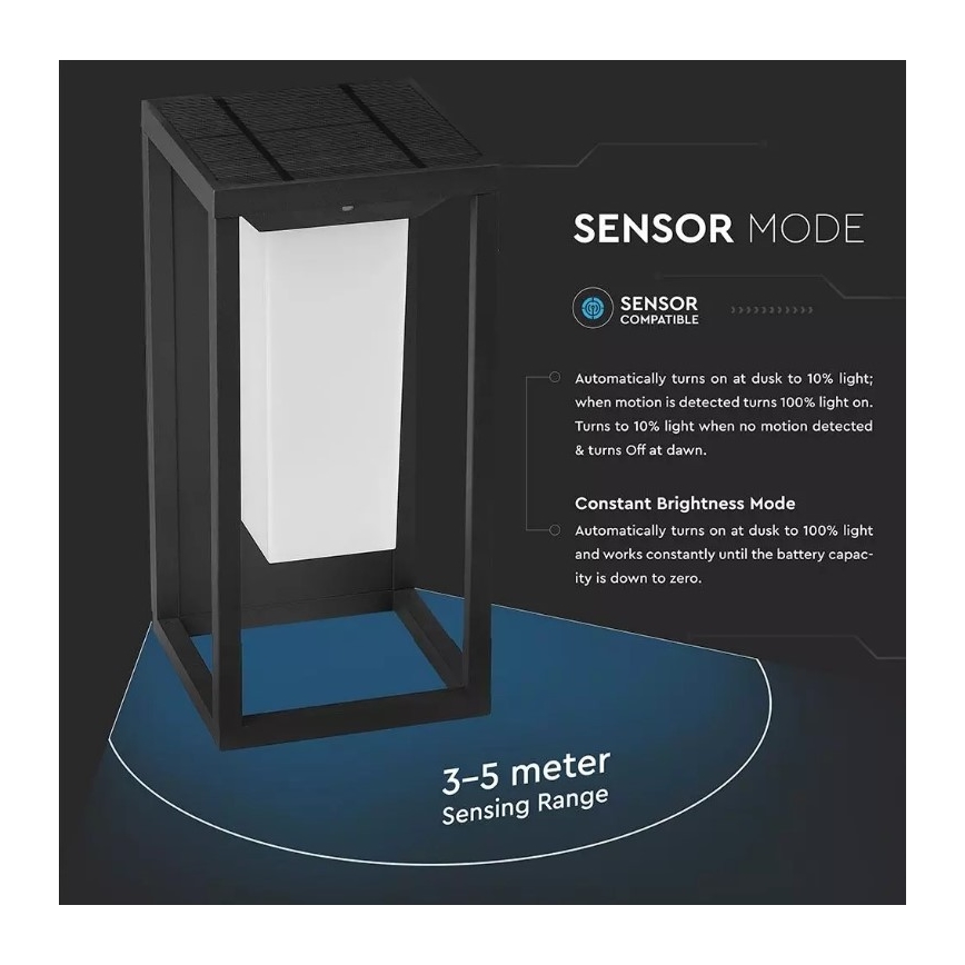 LED aurinkokennoseinävalaisin anturilla SAMSUNG CHIP LED/2W/3,7V IP65 2600 mAh