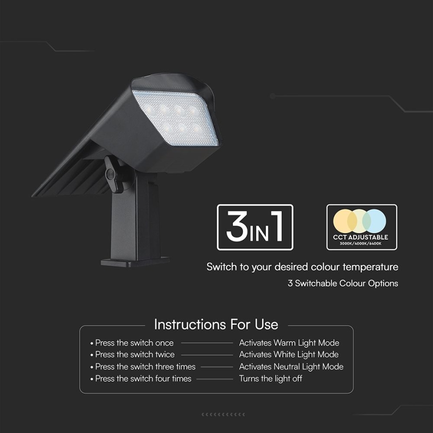LED aurinkovalaisin 2-in-1 LED/1,3W/3,7V 3000/4000/6400K IP65 1200 mAh