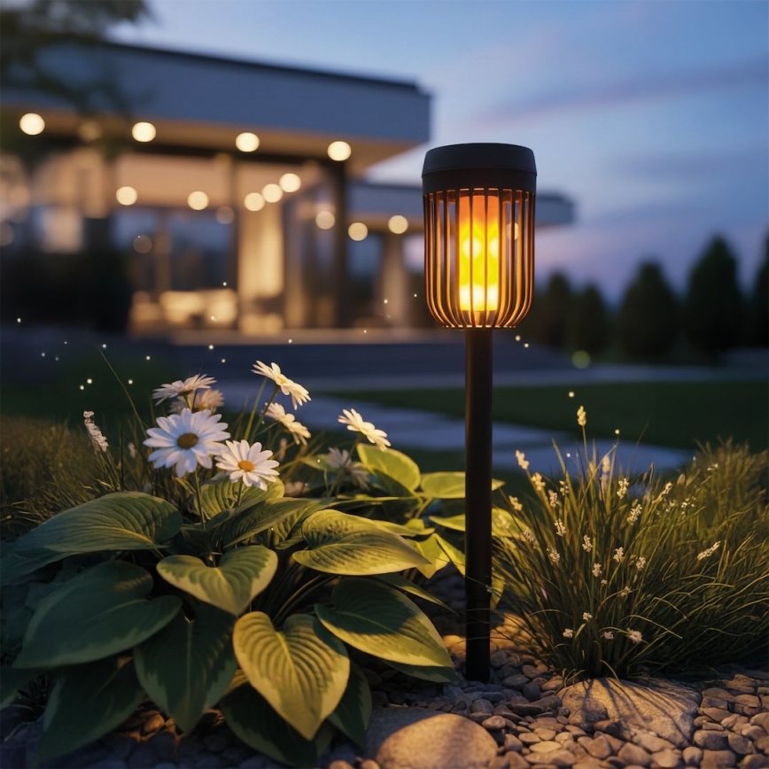 LED aurinkovalaisin FLAME LED/1,2V 100 mAh 1800K 37 cm IP44 musta