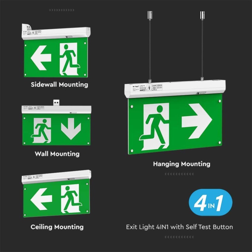 LED-hätävalo EMERGENCY EXIT LED/2,5W/230V 4in1 6000K