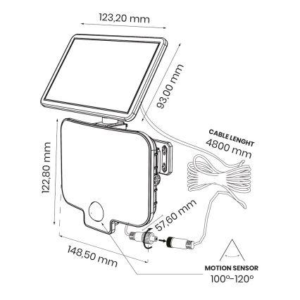 LED-heijastin liiketunnistimella ja aurinkopaneelilla ALEX LED/5,5W/3,7V 1200 mAh IP44