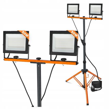 LED-heittovalo jalustalla 2xLED/50W/230V 4500K IP65 musta/oranssi