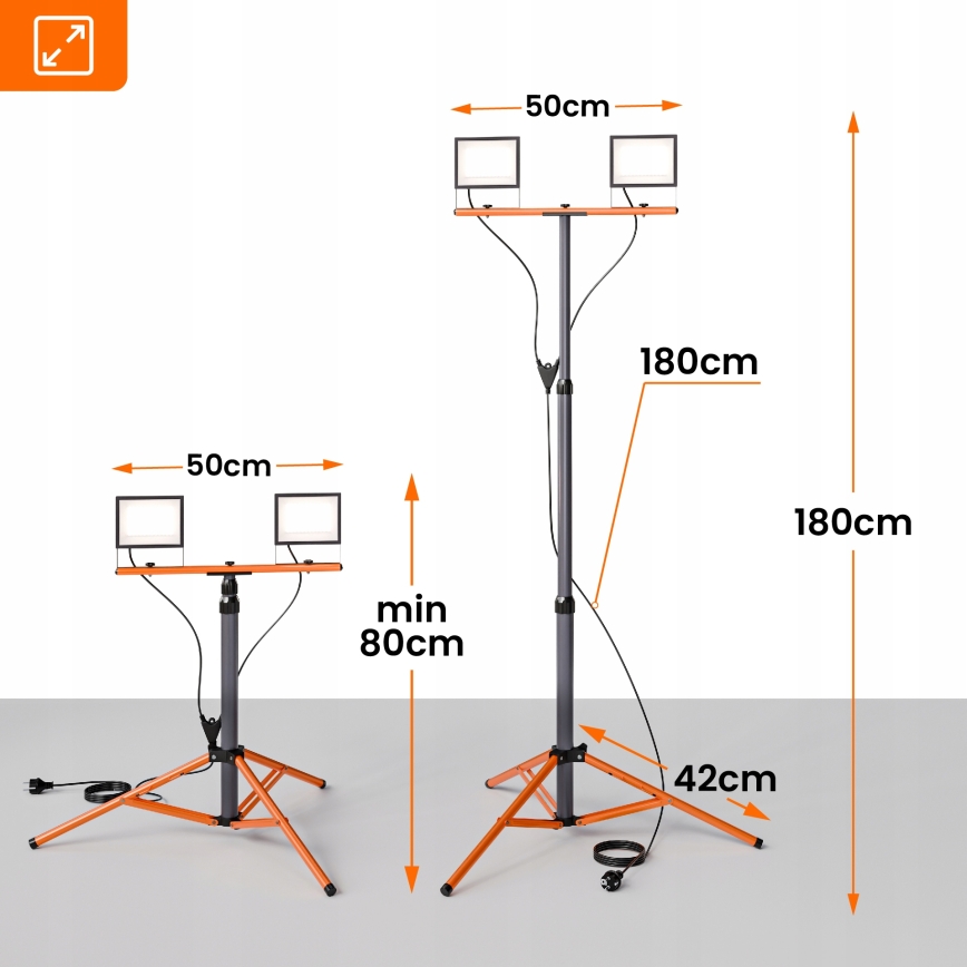 LED-heittovalo jalustalla 2xLED/50W/230V 4500K IP65 musta/oranssi