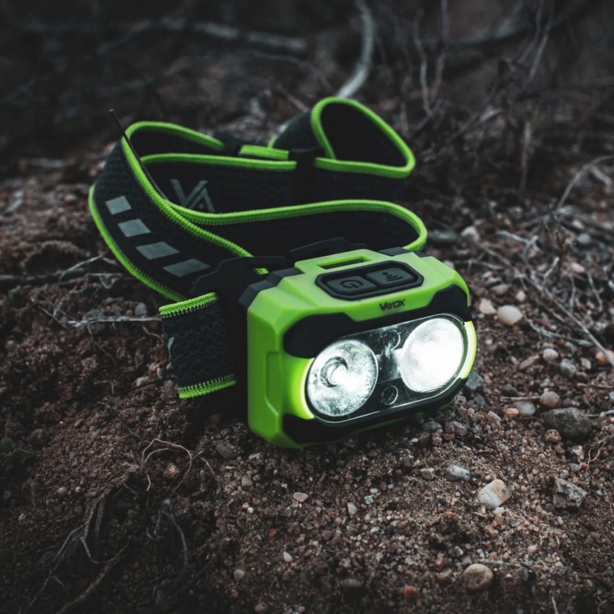 LED-himmennettävä ladattava otsalamppu anturilla ja punaisella valolla LED/10W/5V/3xAAA IP44 600 lm 1200 mAh