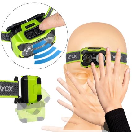 LED-himmennettävä ladattava otsalamppu anturilla ja punaisella valolla LED/10W/5V/3xAAA IP44 600 lm 1200 mAh