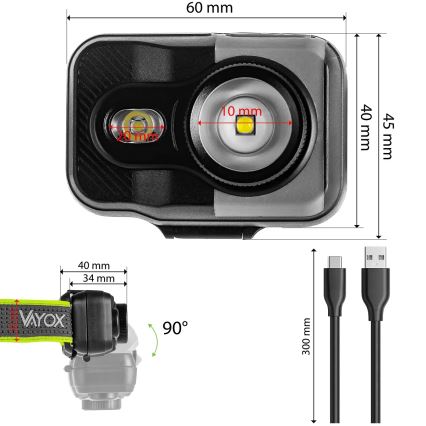 LED-himennettävä ladattava otsalamppu LED/10W/5V/3xAAA IP66 800 lm 1000 mAh