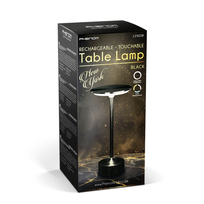 LED-himmennettävä ladattava pöytälamppu NEW YORK LED/1,8W/5V 2700K/4000K/6500K 1200 mAh musta