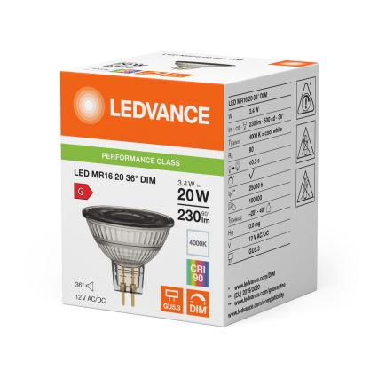 LED Himmennettävä reflektorilamppu MR16 GU5,3/3,4W/12V 4000K 36° CRI 90 - Ledvance