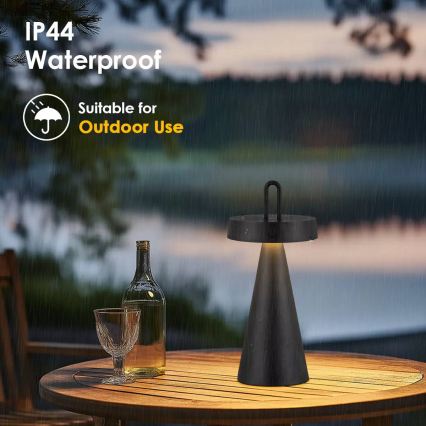 LED-himmennettävä ladattava kosketusohjattu ulkokäyttöön sopiva pöytävalaisin HALO LED/1,5W/3,7V 3000 mAh IP44 musta