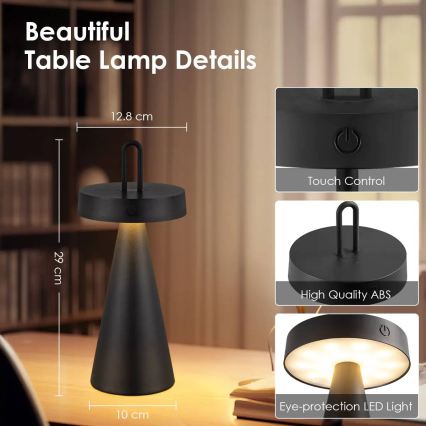 LED-himmennettävä ladattava kosketusohjattu ulkokäyttöön sopiva pöytävalaisin HALO LED/1,5W/3,7V 3000 mAh IP44 musta
