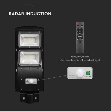 LED himmennettävä aurinkokäyttöinen katuvalaisin liiketunnistimella ja hämäräkytkimellä LED/8W/3,2V 6000K IP65 9000 mAh musta + kaukosäädin