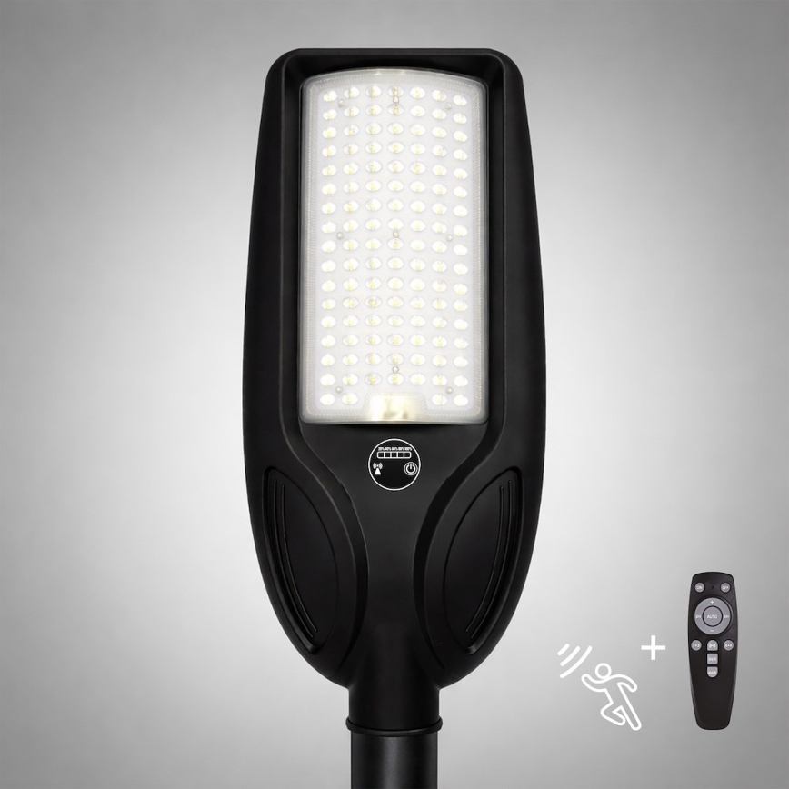 LED himmennettävä aurinkokäyttöinen katuvalaisin anturilla VENICE LED/100W/3,2V 6000 mAh IP65 musta + kauko-ohjain