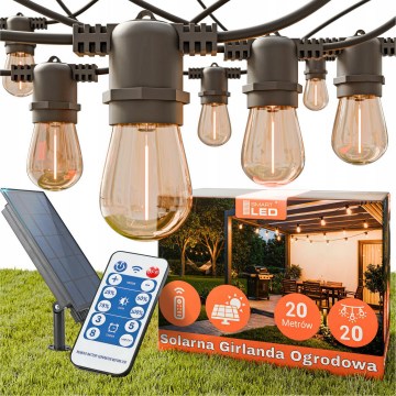 LED himmennettävä aurinkokäyttöinen koristevalosarja 20xE27/0,3W/3/5V USB 2400 mAh 20,62 m IP65 musta + kaukosäädin