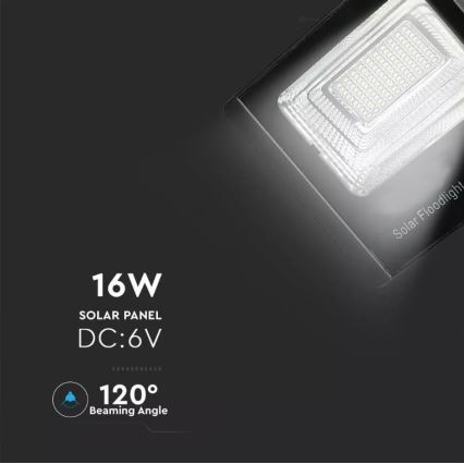 LED himmennettävä aurinkokäyttöinen heijastin LED/16W/3,2V 4000K IP65 10000 mAh + kaukosäädin
