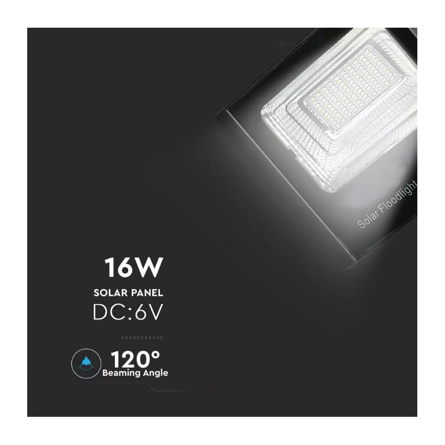 LED himmennettävä aurinkokäyttöinen heijastin LED/16W/3,2V 4000K IP65 10000 mAh + kaukosäädin