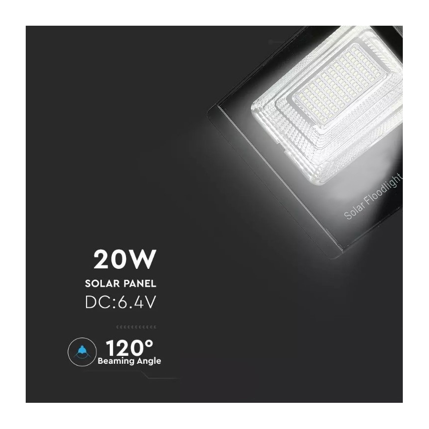 LED himmennettävä aurinkokäyttöinen heijastin LED/20W/6,4V 4000K IP65 10000 mAh + kaukosäädin