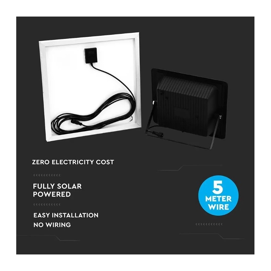 LED himmennettävä aurinkokäyttöinen heijastin LED/20W/6,4V 4000K IP65 10000 mAh + kaukosäädin