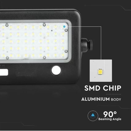 LED himmennettävä aurinkokäyttöinen heijastin sensorilla LED/10W/3,7V 4000K IP65 7200 mAh + USB-portti