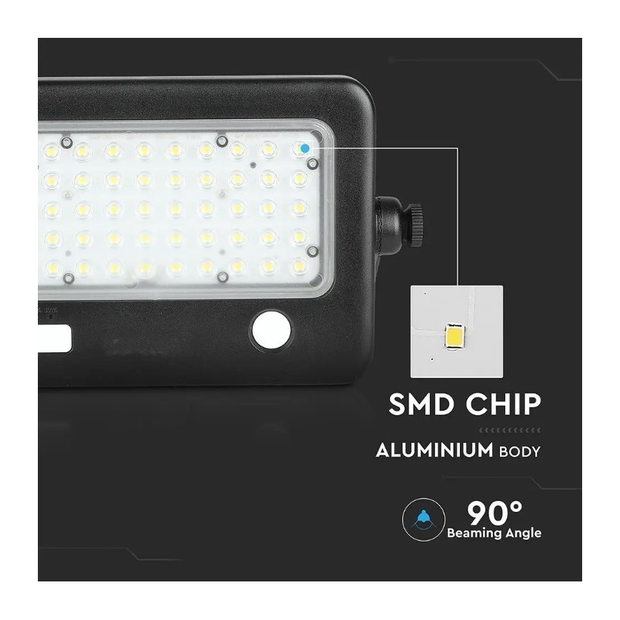 LED himmennettävä aurinkokäyttöinen heijastin sensorilla LED/10W/3,7V 4000K IP65 7200 mAh + USB-portti