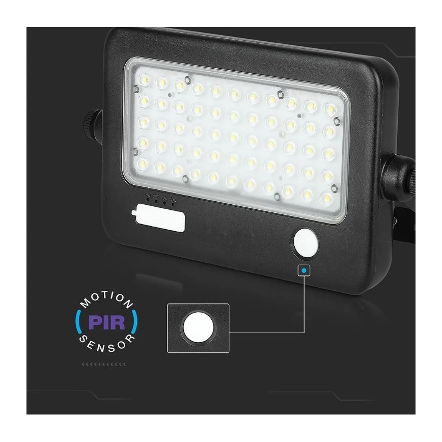 LED-himmennettävä aurinkovalonheitin anturilla LED/10W/3,7V 4000K IP65 7200 mAh + USB-portti