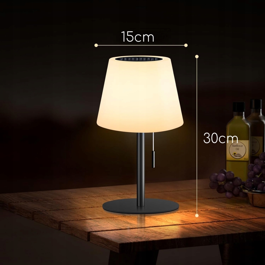 LED himmennettävä aurinkovalaisin LED/2W/5V USB 1200 mAh IP44 valkoinen/musta
