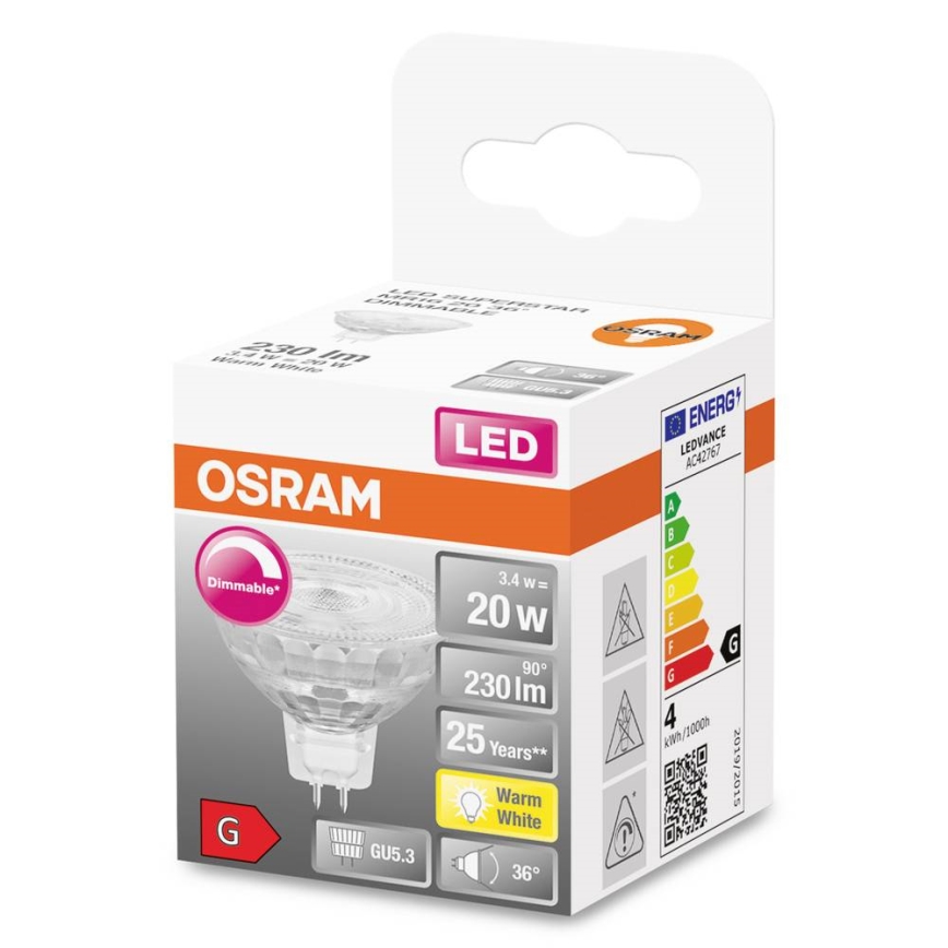 LED himmennettävä lamppu GU5,3/3,4W/230V 2700K CRI 90 - Osram