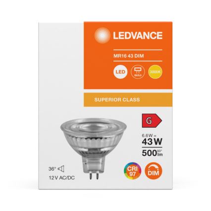 LED-himmennettävä MR16-reflektorilamppu GU5,3/6,6W/12V 3000K 36° CRI 97 - Ledvance