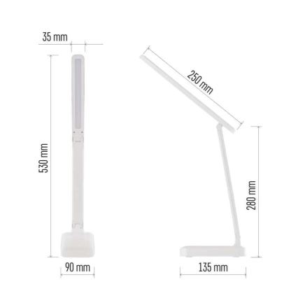 LED Himmennettävä ja ladattava pöytälamppu LED/5W/3,7V 3000K/4000K/6500K 800mAh valkoinen