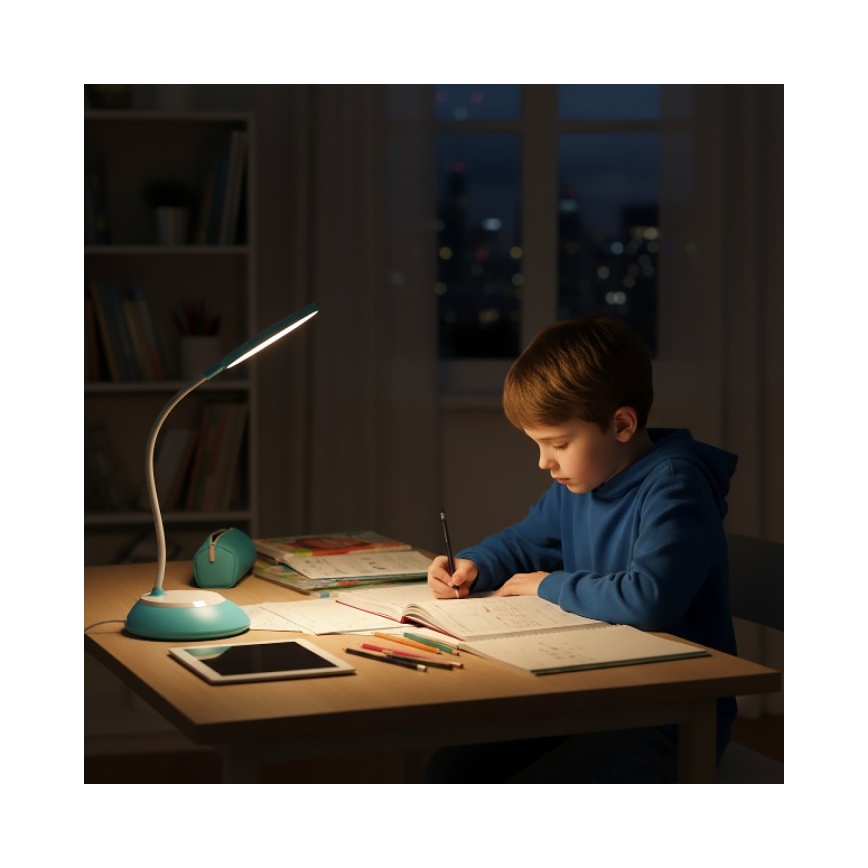 LED Himmennettävä ja ladattava pöytälamppu VISUA LED/5W/5V 3000-5000K 1200 mAh sininen