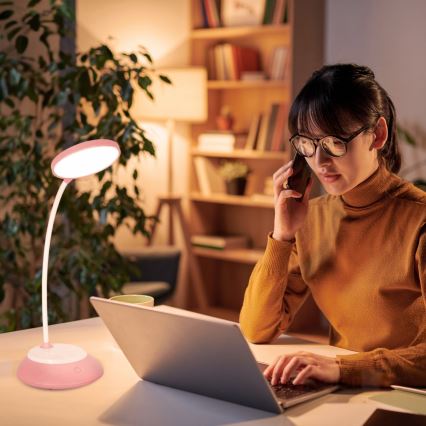 LED Himmennettävä ja ladattava pöytälamppu VISUA LED/5W/5V 3000-5000K 1200 mAh vaaleanpunainen