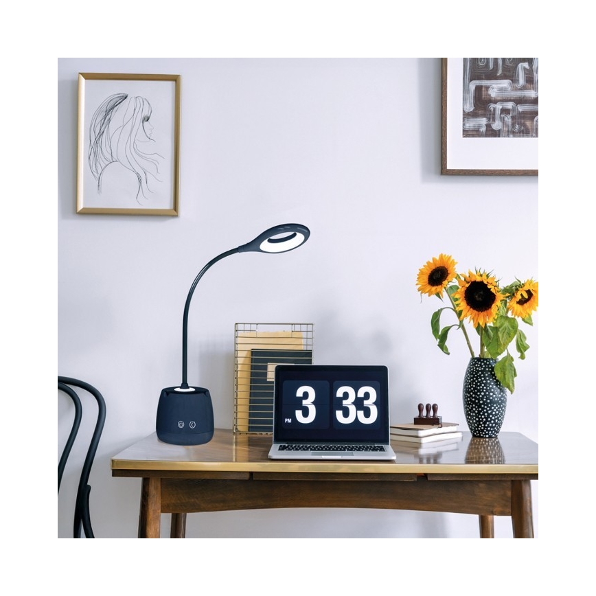 LED Himmennettävä joustava ladattava pöytävalaisin LUSIA LED/5W/5V 3000/4000K 1200 mAh musta