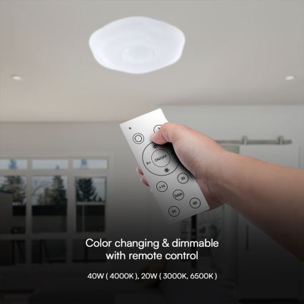 LED himmennettävä kattovalaisin LED/40W/230V 3000-6500K 40 cm valkoinen + kaukosäädin