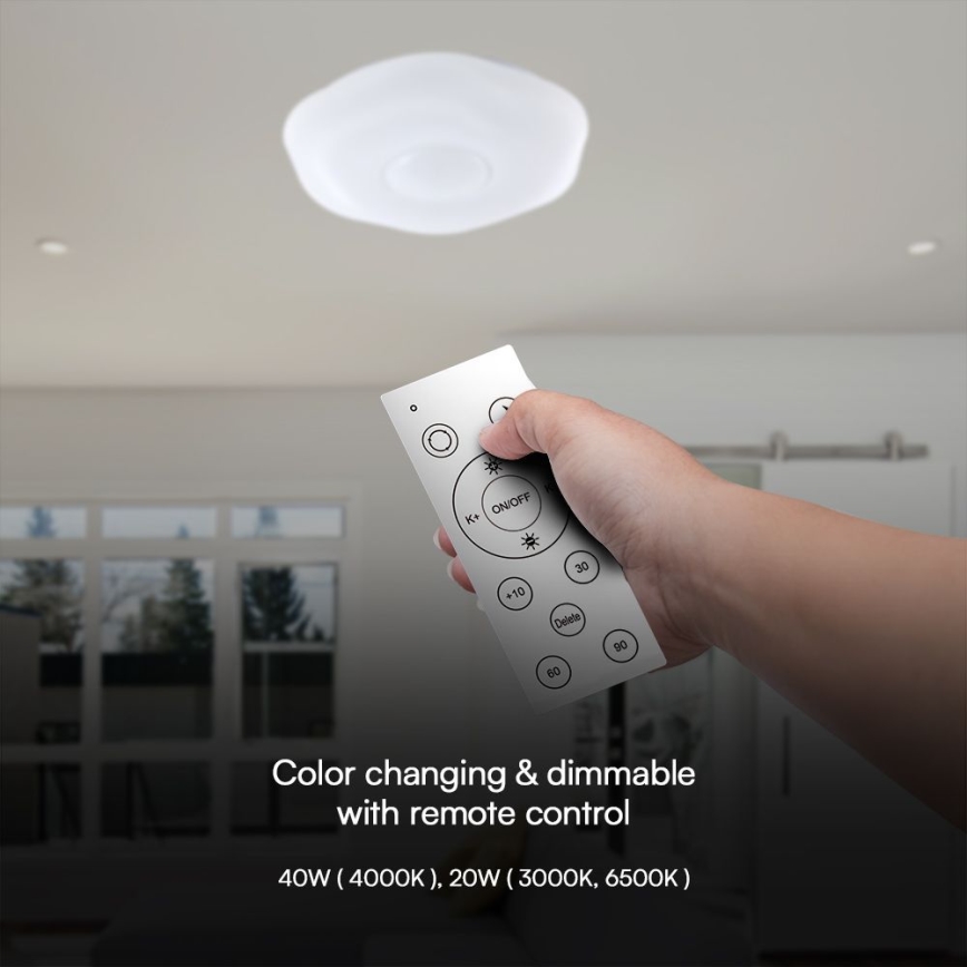 LED himmennettävä kattovalaisin LED/40W/230V 3000-6500K 40 cm valkoinen + kaukosäädin