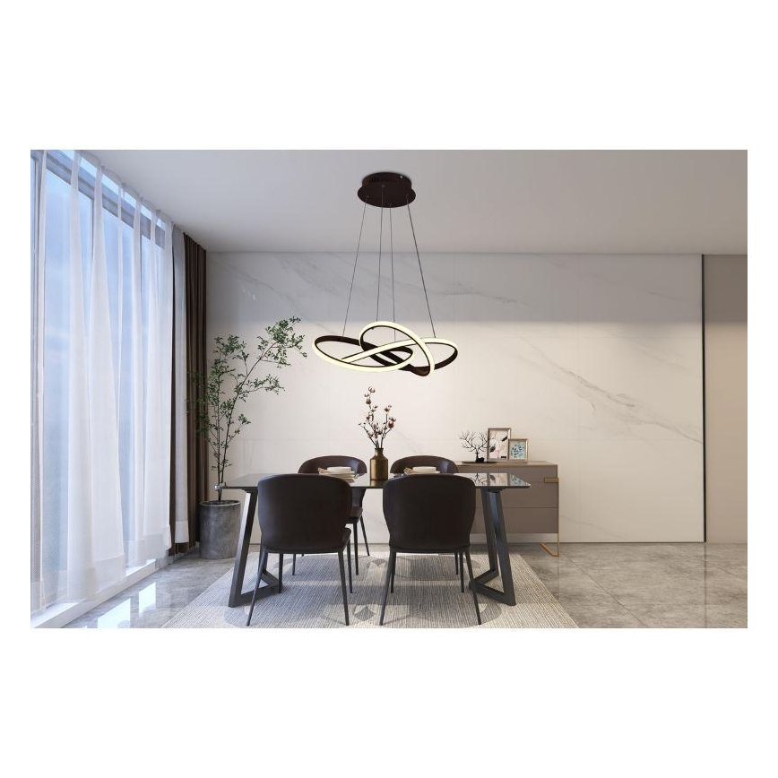 LED himmennettävä kattokruunu johdolla LED/65W/230V 3000-6500K halkaisija 48 cm ruskea + kaukosäädin