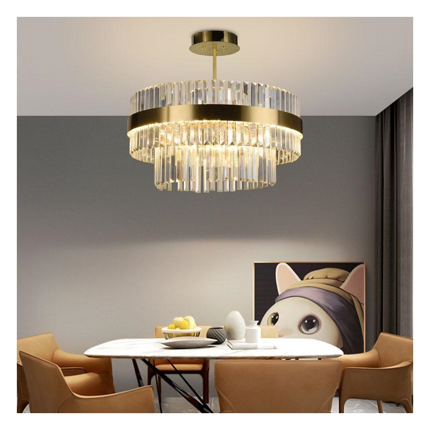 LED himmennettävä kristallikattokruunu tankoon LED/80W/230V 3000-6500K kulta + kaukosäädin