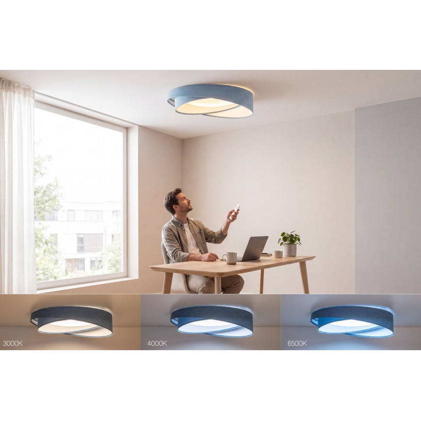 Himmennettävä SMART GALAXY MODERN -kattovalaisin, LED/24W/230V, 3000-6500K, halkaisija 55 cm, sininen + kaukosäädin