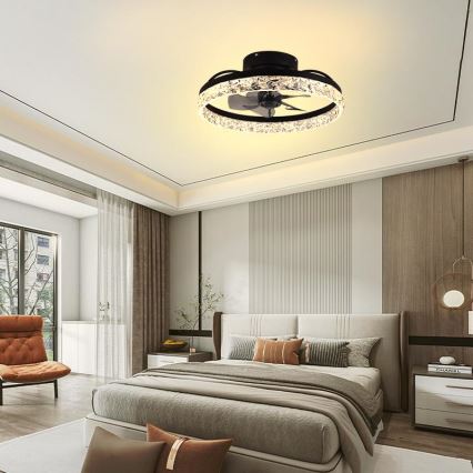 LED Himmennettävä kattovalaisin tuulettimella LED/35W/230V 3000-6500K musta + kauko-ohjaus