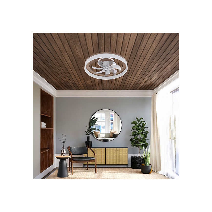 LED-himmennettävä kattovalaisin tuulettimella LED/40W/230V 3000-6500K halkaisija 50 cm ruskea/valkoinen + kaukosäädin