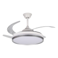LED-himmennettävä kattovalaisin tuulettimella PLAVE, 36 W/230 V, 3000–6500 K, hopea/valkoinen + kaukosäädin