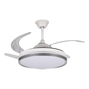 LED-himmennettävä kattovalaisin tuulettimella PLAVE, 36 W/230 V, 3000–6500 K, hopea/valkoinen + kaukosäädin