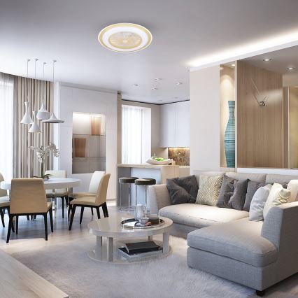 LED Himmennettävä kattovalaisin tuulettimella ZEPHYR LED/48W/230V 3000-6000K kulta + kauko-ohjaus