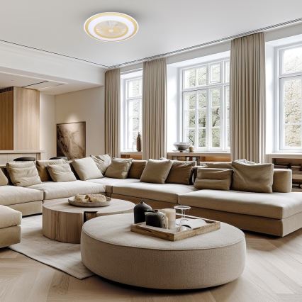 LED Himmennettävä kattovalaisin tuulettimella ZEPHYR LED/48W/230V 3000-6000K kulta + kauko-ohjaus